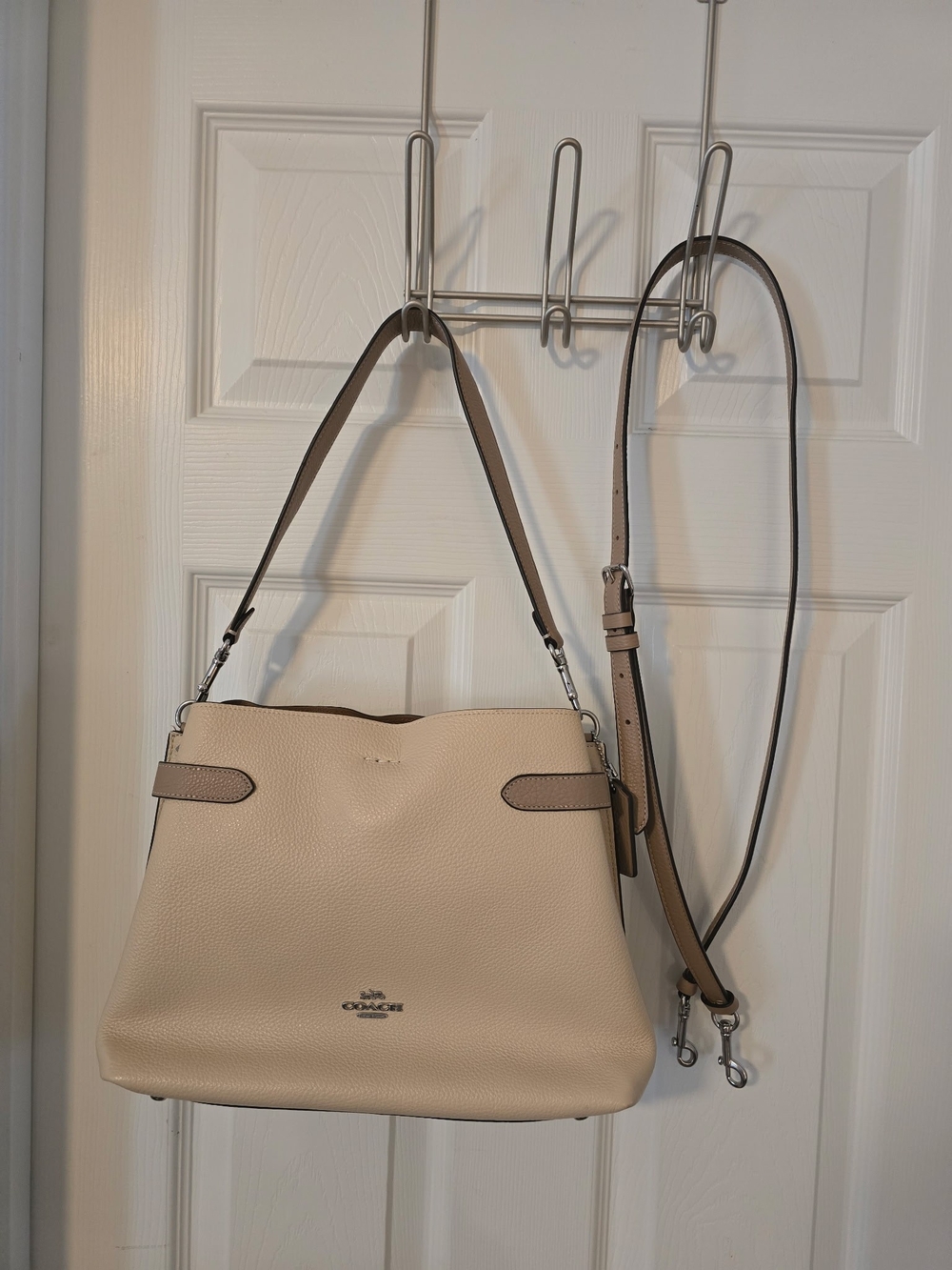 Coach Pebbled Leather Shoulder Bag in Cream and Taupe Trim